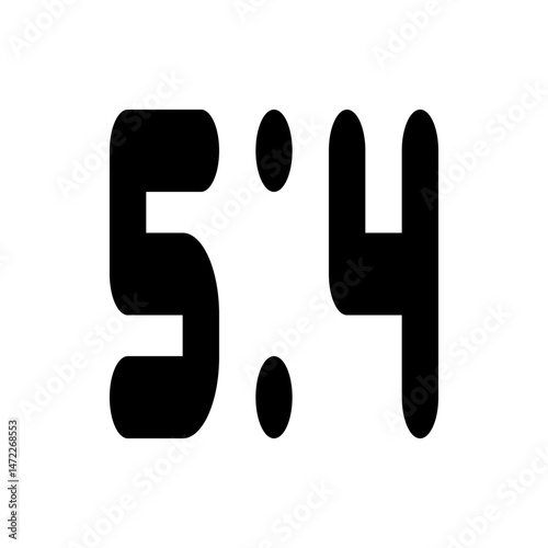 Illustration of the ratio five to four in a bold black font on a white background in a simple style