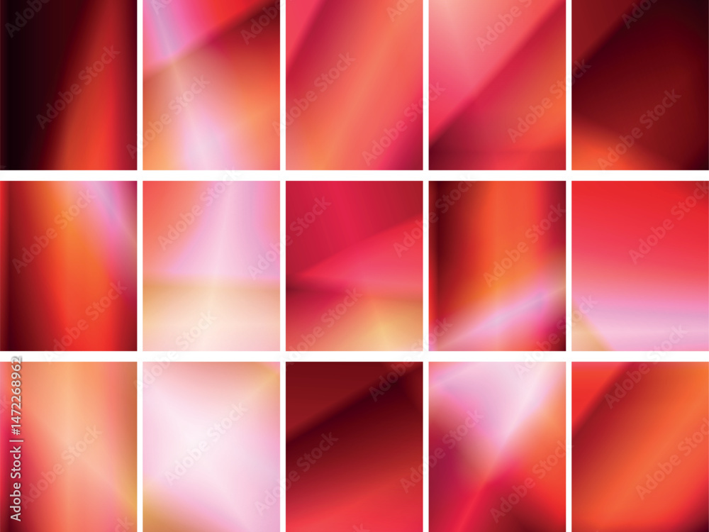 Fototapeta premium Set of vibrant red gradient squares, energetic abstract backgrounds