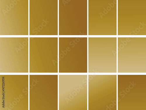Set of golden gradient squares, metallic and luxurious, abstract backgrounds