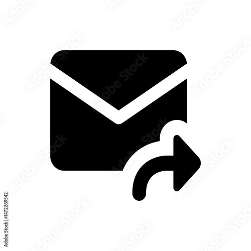 Black and white graphic of an email envelope with a curved arrow pointing to the right side of the image