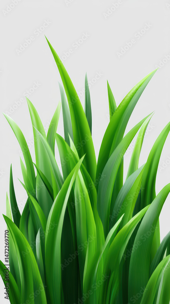 Fototapeta premium Fresh green grass blades rise upwards against a light neutral backdrop, creating a clean, simple nature-inspired design element perfect for sp concepts.