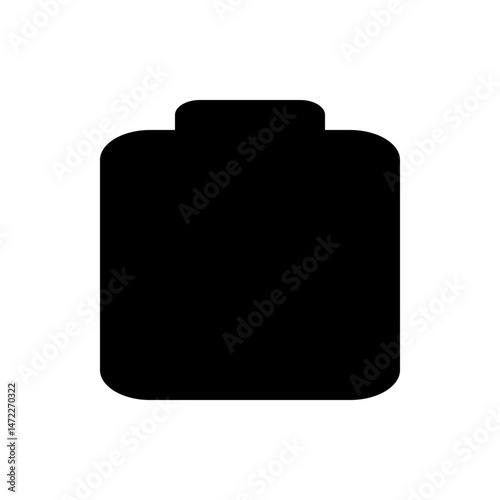 Illustration of a black battery with a rounded rectangular body and a smaller top section on a white background