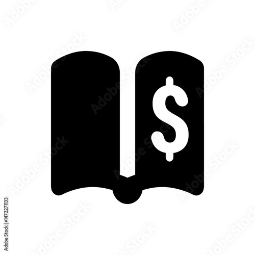 Illustration of an open book with a dollar sign on the right page, symbolizing financial literacy and wealth