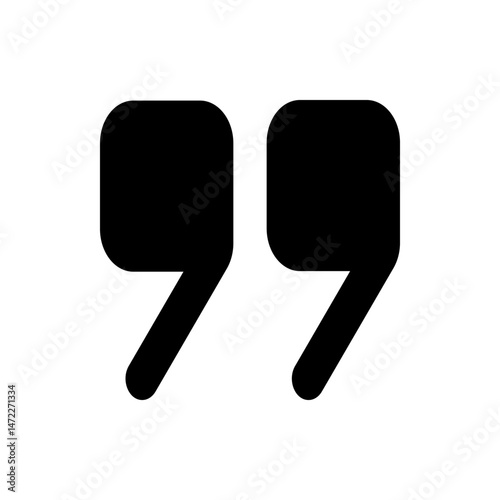 Illustration of a pair of quotation marks in black with a simple design on a white background plain style