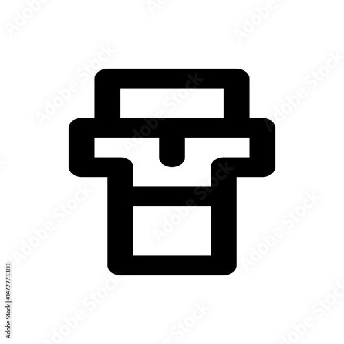 Illustration of a black printer with a rectangular top and a slot for paper output design icon art