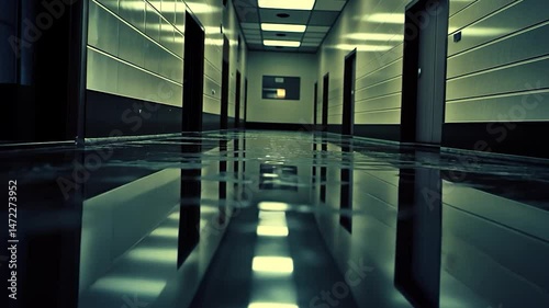 Flooded Hallway: A Dark and Mysterious Reflection