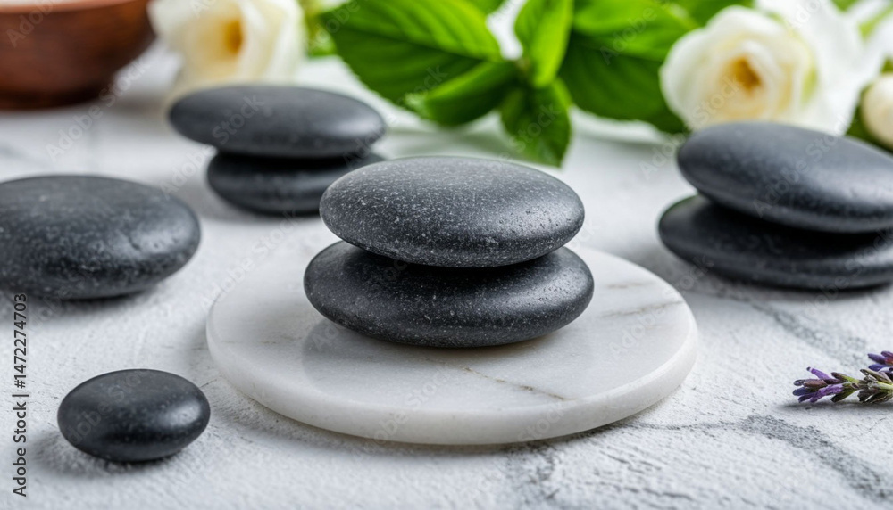 Obraz premium Spa items on a marble table. AI generated.