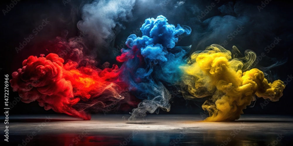 Fototapeta premium Abstract Colorful Smoke Clouds in Dark Studio Setting