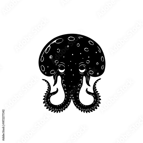 Monochrome cephalopod artwork depicting mysterious creature of the deep sea