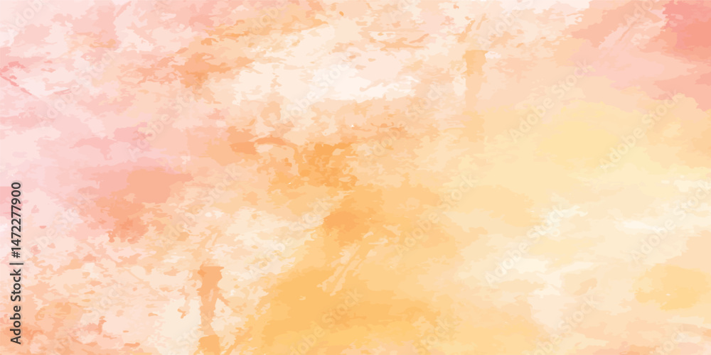 Fototapeta premium Fantasy smooth light yellow, red shades and yellow watercolor paper textured illustration for grunge design, card, templates. Pastel ink colors wet effect hand drawn canvas aquarelle background