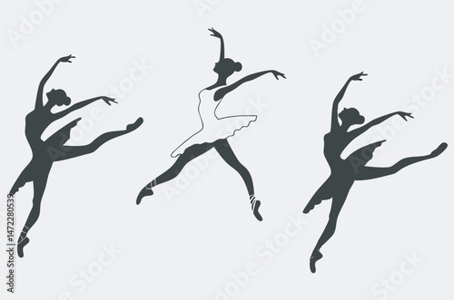 Ballerina dancer silhouette graceful ballet movement illustration isolated on white