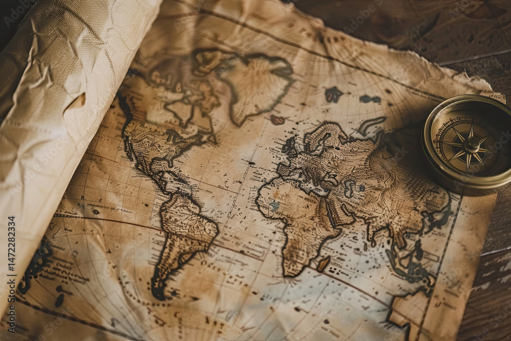 Obraz premium A vintage style map of Columbus' voyage showing Columbus' route across the Atlantic