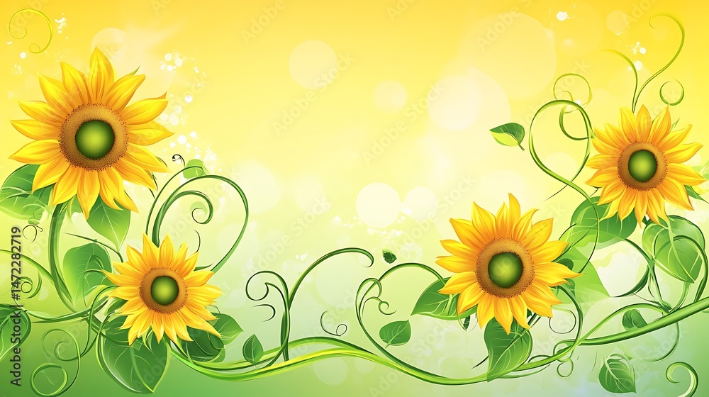 Fototapeta premium Sunflowers Vine with Summer Floral Design.