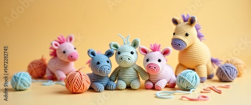 Adorable Crochet Animal Family:  A Delightful Collection of Handcrafted Pastel Pony and Horse Toys