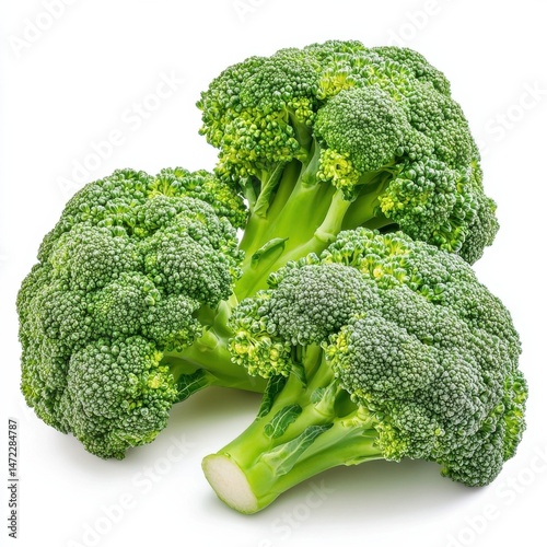 Fresh broccoli florets, vibrant green, healthy vegetable, isolated on white background, perfect for culinary or health-related projects.  High-resolution image ideal for food photograp : Generative AI photo