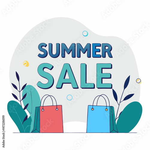 Exciting summer sale event online shopping promotional graphic bright colors creative design