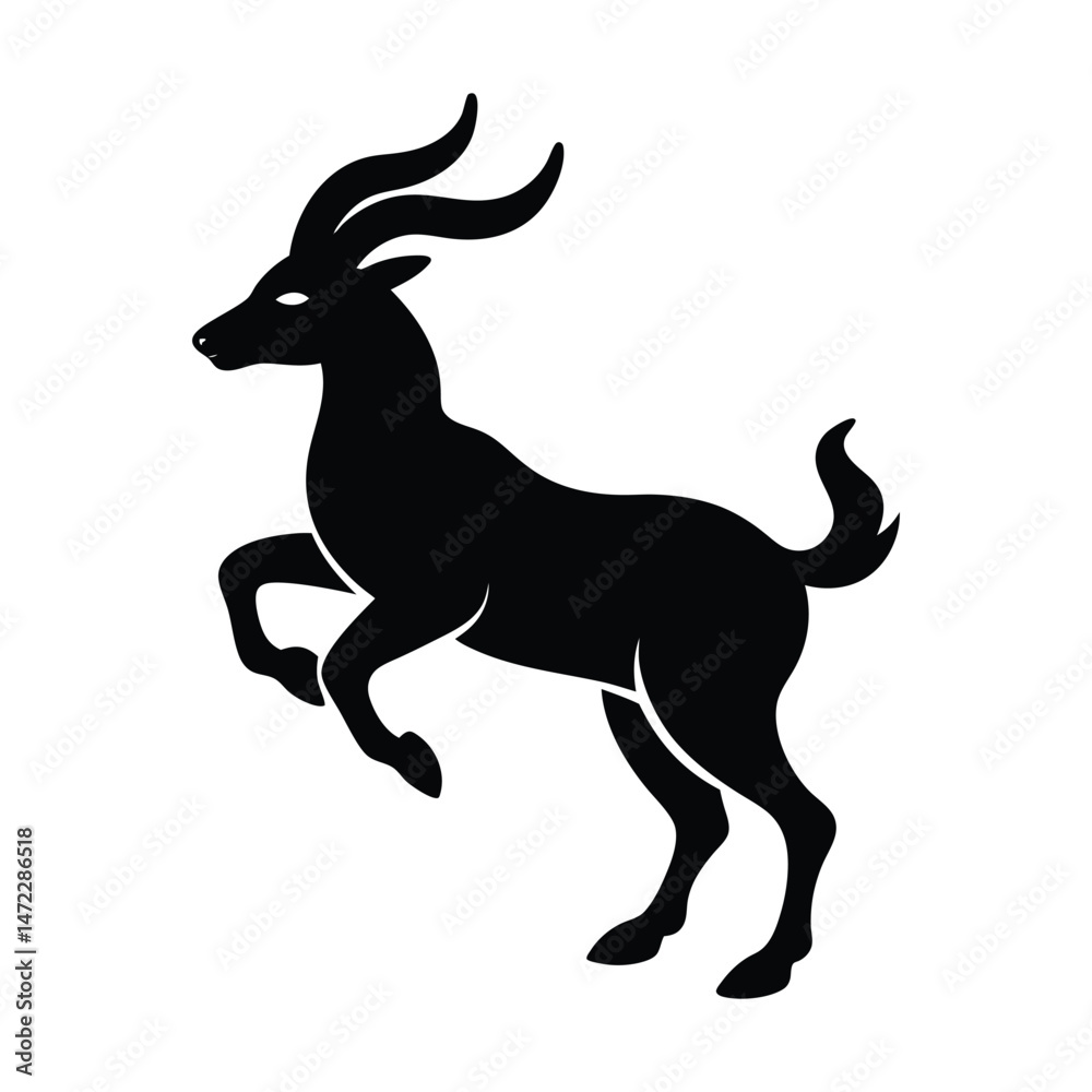 Obraz premium Chamois Leaping Horns Vector Silhouette