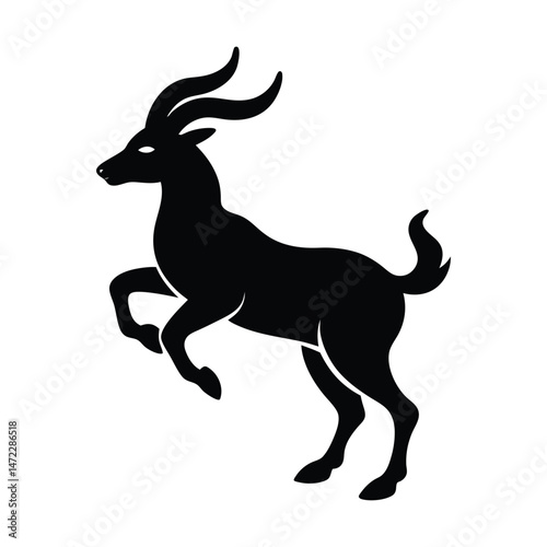 Chamois Leaping Horns Vector Silhouette