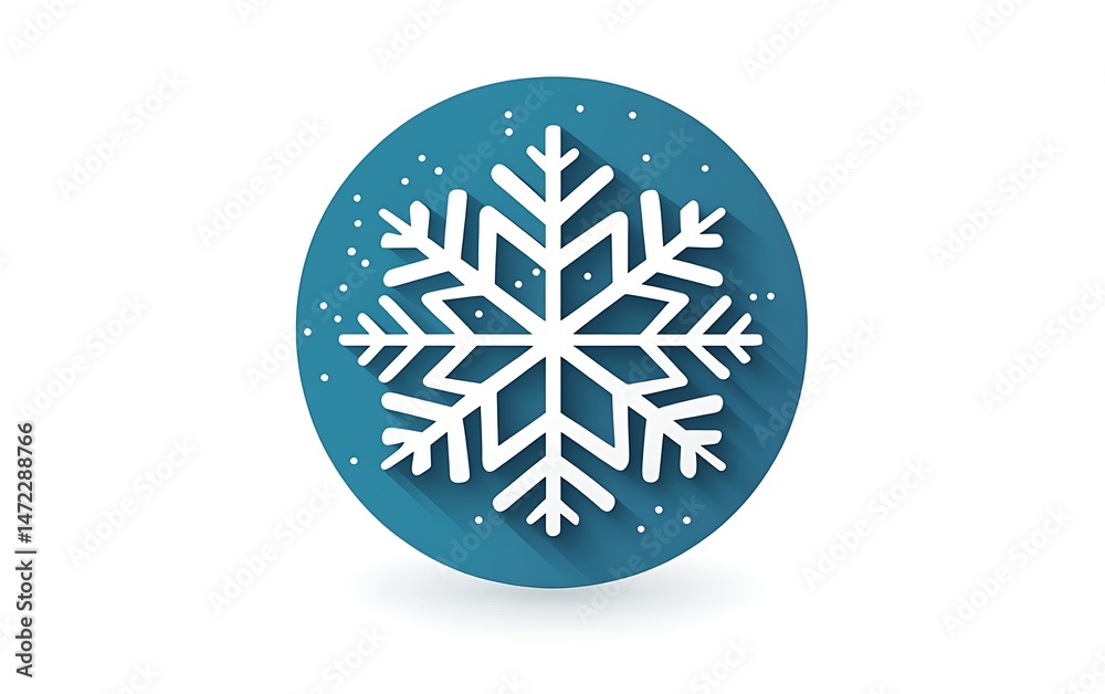 Simple, stylized snowflake icon on teal circle with shadow. Simple, stylized snowflake icon on teal circle with shadow.