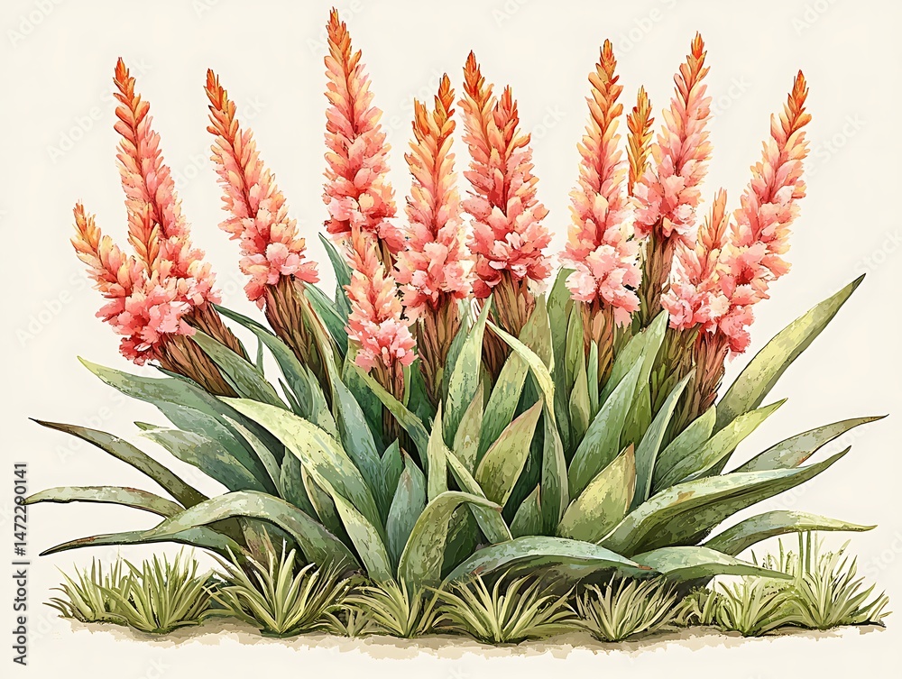 Fototapeta premium Colorful illustrated agave plant
