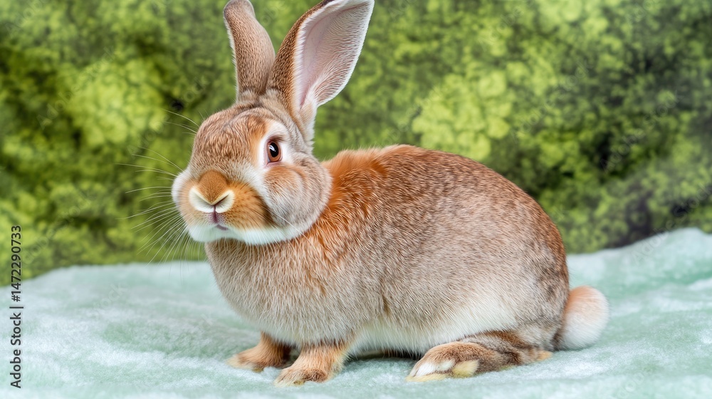 Fototapeta premium Rabbit portrait on light teal background