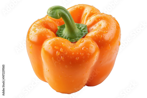 Vibrant orange bell pepper with water droplets isolated on studio shot fresh healthy vegetable food on transparent background wet