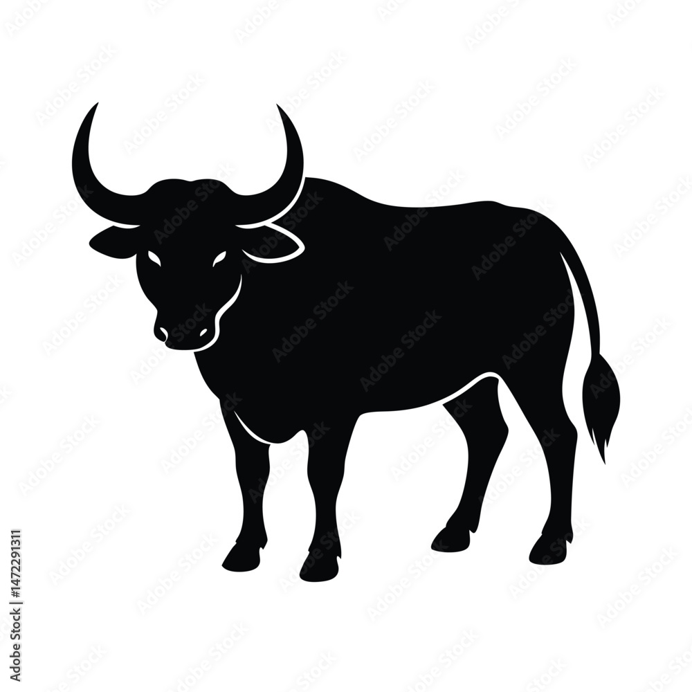 Buffalo Grazing Horns Vector Silhouette Buffalo Grazing Horns Vector Silhouette