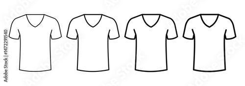 T shirt icon collection. Basic half sleeve T shirt jersey mock-up template vector. Blue line tshirt icon set. Vector illustrator