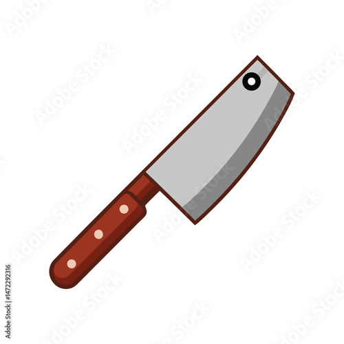 Cartoon meat cleaver with wooden handle vector illustration