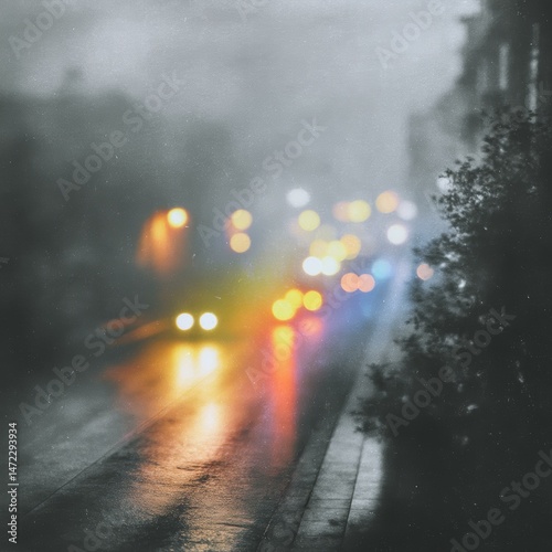Rainy Night Cityscape Blurred Lights