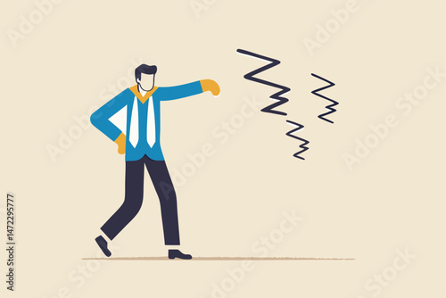 Procrastination and laziness, productivity and professional to fight with resistance and sleepy concept, alert businessman have some coffee wearing boxing gloves to fight with lazy sleepy symbol.