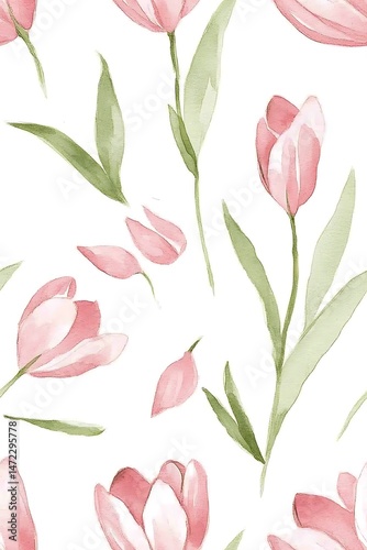 Delicate Watercolor Tulips: A Serene Spring Floral Pattern for Elegant Designs and Backgrounds