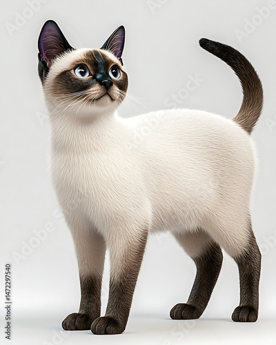 Elegant Siamese Cat Standing Gracefully with Blue Eyes and Beautiful Dark Markings
