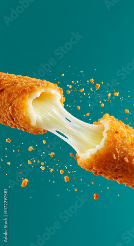 Crispy Breaded Cheese Stick with Melted Center and Streamed Cheese