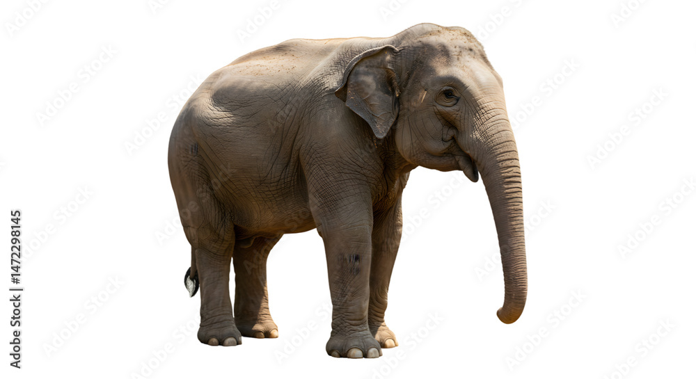 Fototapeta premium Elephant Standing on Transparent Background in Natural Pose