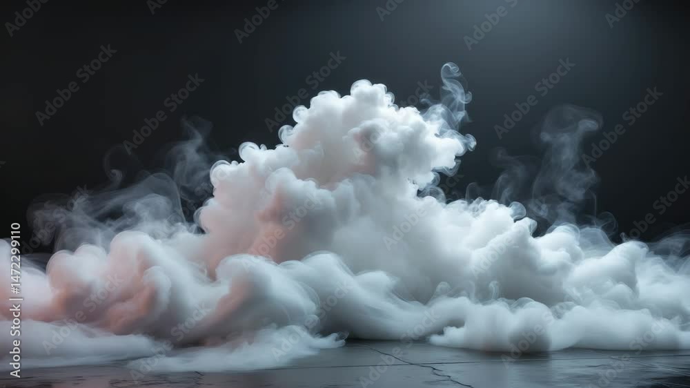 White smoke cloud with overlay effect on transparent black background ...