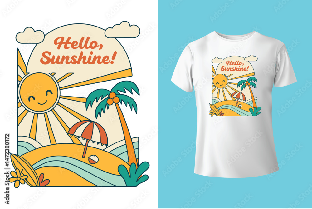 Naklejka premium Summer backgrounds, cards, banner templates. Hand drawn modern illustrations, doodles, printable posters