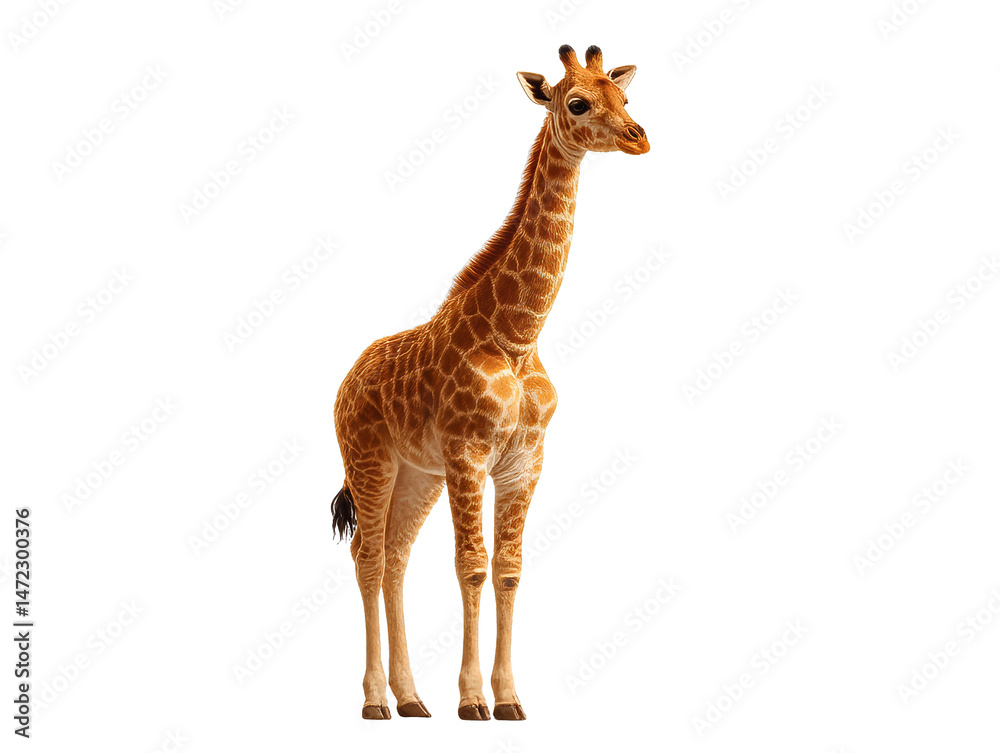 Fototapeta premium [Transparent Background PNG]Adorable Baby Giraffe Portrait against White Background