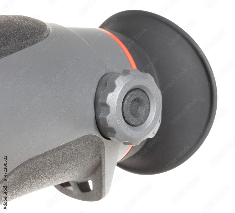 Closeup quartering view of the focus knob on a night vision monocular