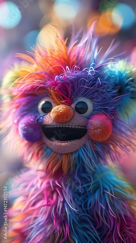 A Riot of Color Fluffy Character Enjoying a Festive Light Display Background