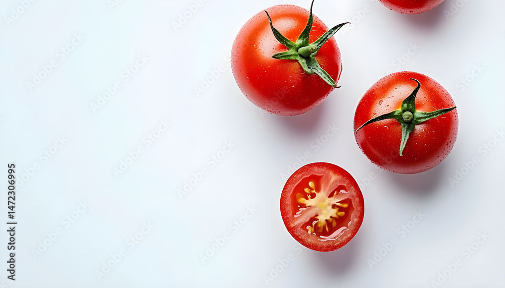 One red ripe tomato isolated on white