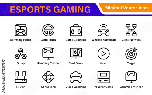 Esports Gaming Icon Pack – Modern Outline, Vector, and Line Art Illustrations for Tournaments, Teams, Players, Games, and Digital Design