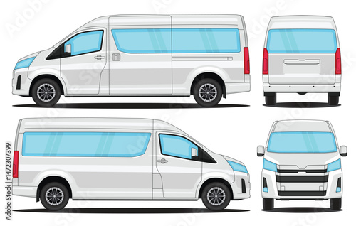 Van Car Premio - Van Mockup car vector for branding on white background. Side, Front, Rear Views