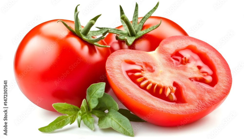 One red ripe tomato isolated on white