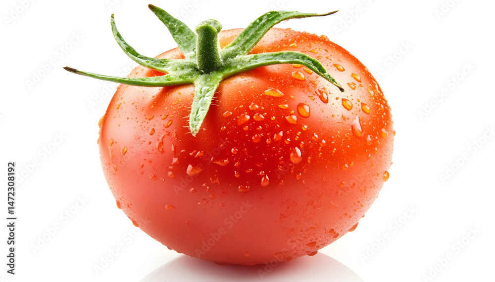 One red ripe tomato isolated on white