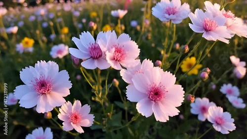Blooming Pink Flowers In Vibrant Garden Scene