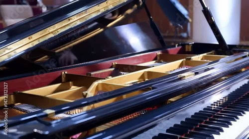 Close Up Of Grand Piano Keys In Warm Room Light