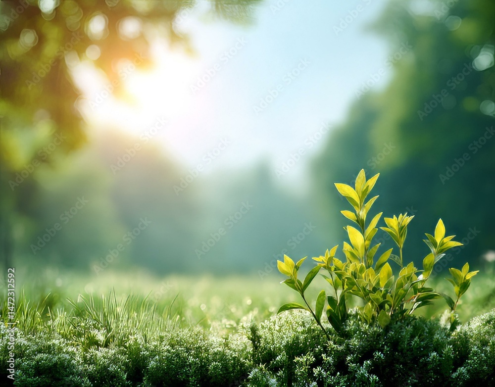 Fototapeta premium Nature Scenery Fresh Green Meadow Sunlight