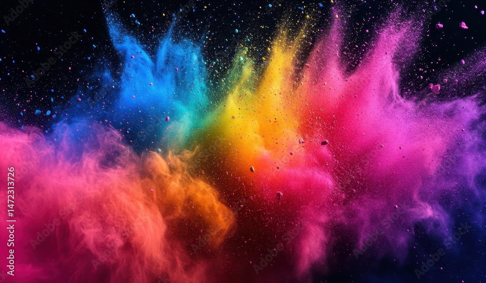 Naklejka premium Vibrant explosion of multicolored powder against a black background (1)