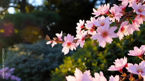 Spring Cherry Blossom Flowers In Soft Sunlight